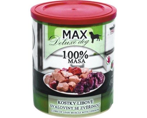 MAX Deluxe psie mokré krmivo so zverinou v konzerve