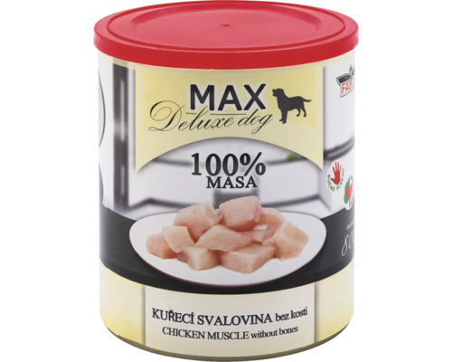 Max Deluxe Dog konzervované mokré krmivo pre psov s kuracím mäsom