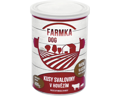 Farmka krmivo pre psov s hovädzím mäsom, 400 gramov plechovka