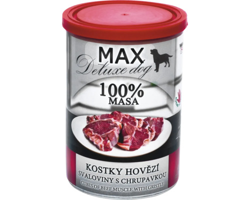 MAX Deluxe krmivo pre psy s hovädzími kockami v konzerve