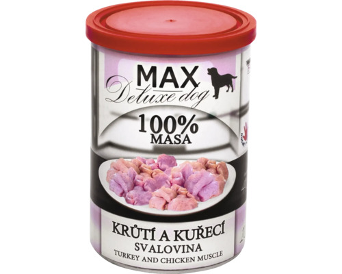 MAX Deluxe krmivo pre psy s morčacím a kuracím svalom v konzerve