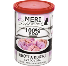Meri Deluxe Cat krmivo pre mačky s morčacím a kuracím mäsom vo svalovine v konzerve