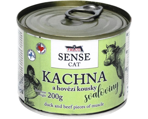 Falco Sense Cat mokré krmivo pre mačky s kačicou a hovädzím mäsom v 200-gramovej plechovke