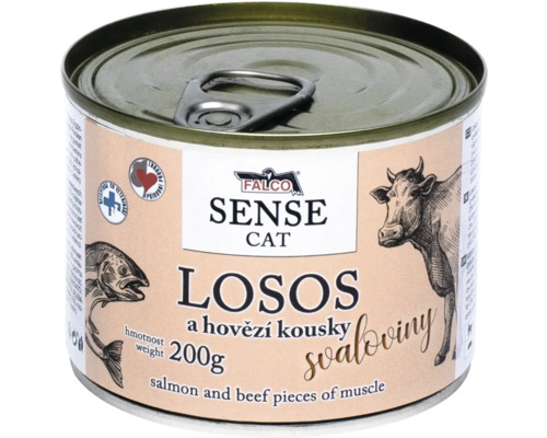 Falco Sense Cat krmivo pre mačky s lososom a hovädzím mäsom, 200 gramová plechovka