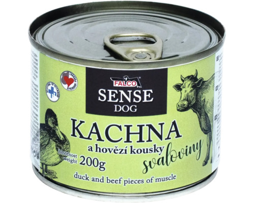 Falco Sense Dog mokré krmivo s kačicou a hovädzím mäsom, 200 gramov konzerva
