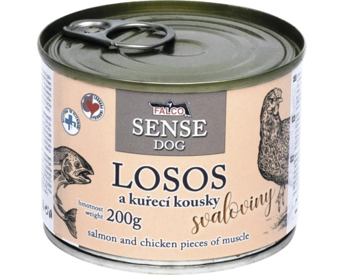 Falco Sense Dog krmivo pre psov s lososom a kuracím mäsom, 200 gramová konzerva
