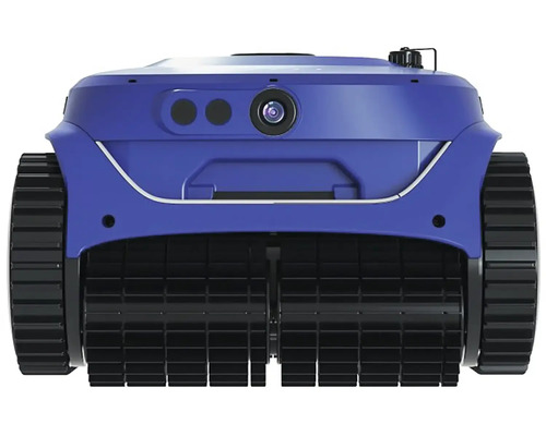 Modrý robotický čistič bazénov s pásovým pohonom na čistenie bazénov