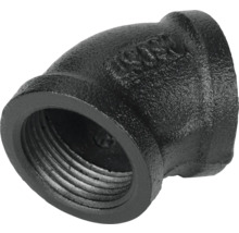 Čierna liatinová tvarovka s vnútorným závitom, uhol 45 stupňov