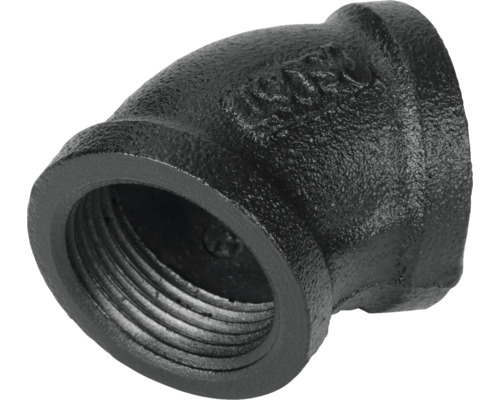 Čierna liatinová tvarovka s vnútorným závitom, uhol 45 stupňov