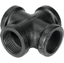 Čierna tvarovka z temperovanej liatiny so štyrmi prípojkami a vnútorným závitom