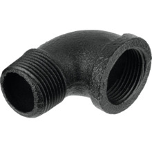 Čierny liatinový oblúk 90 stupňov s vnútorným a vonkajším závitom