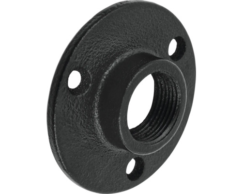 Čierna temperovaná liatinová príruba so závitom a tromi upevňovacími otvormi