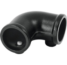 Čierny liatinový rúrkový oblúk s uhlom 90 stupňov