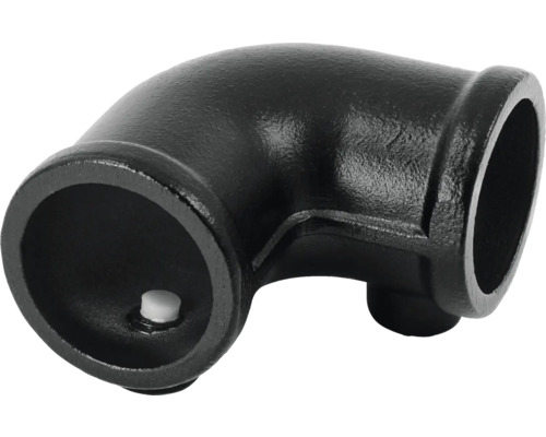 Čierny liatinový rúrkový oblúk s uhlom 90 stupňov