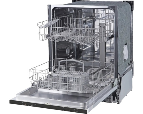 Otvorená umývačka riadu s dvoma košmi a košíkom na príbory