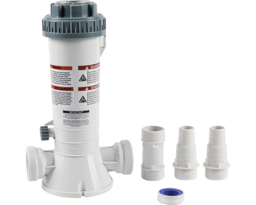 Dávkovač chémie do bazéna s konektormi a tesniacou páskou pre bazénovú vodu