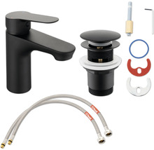 Umývadlová batéria s odtokovou súpravou a prívodnými hadicami