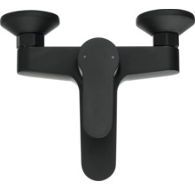 Čierna kúpeľňová batéria s dvoma rukoväťami na reguláciu množstva vody