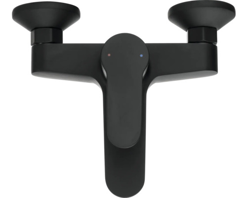 Čierna kúpeľňová batéria s dvoma rukoväťami na reguláciu množstva vody