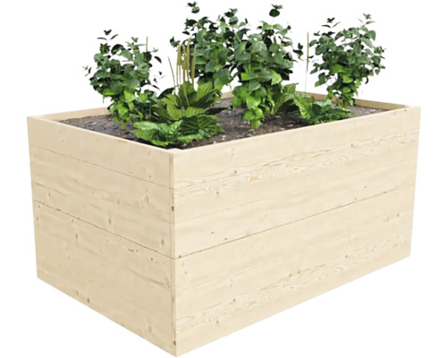 Drevený vyvýšený záhon s rastlinami