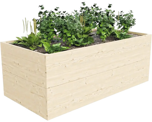 Drevený vyvýšený záhon s rastlinami