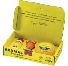 Testovacia súprava proti plesniam Abamal v žltom balení s popisom aplikácie