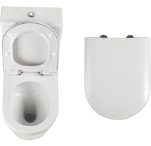 Biela stojaca toaleta s otvoreným a zatvoreným WC sedadlom