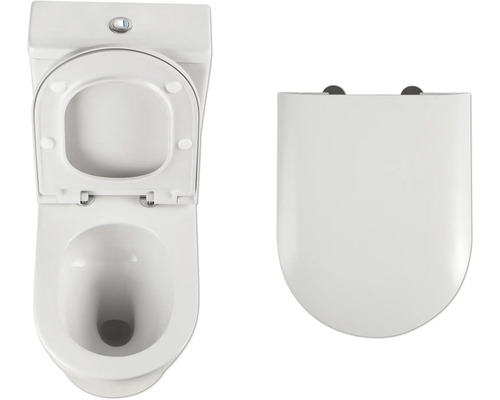 Biela stojaca toaleta s otvoreným a zatvoreným WC sedadlom