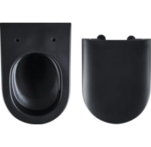 Čierna závesná toaleta s toaletným sedadlom