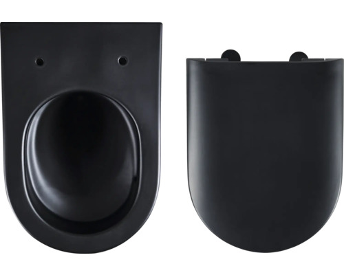 Čierna závesná toaleta s toaletným sedadlom