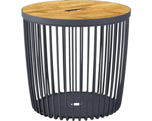 Príručný stolík s drevenou doskou a kovovým rámom