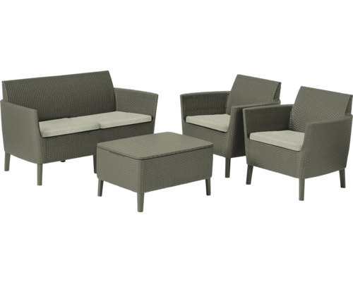 Súprava záhradného nábytku pozostávajúca z pohovky, dvoch kresiel a stola