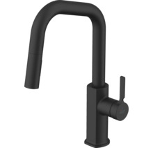 Čierna kuchynská batéria s vysokým výtokom a výsuvnou sprchou