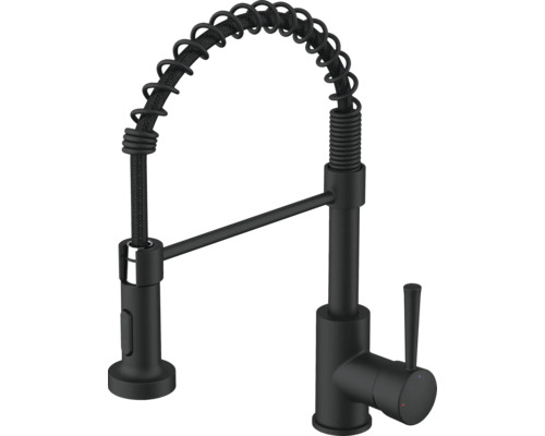 Čierna kuchynská batéria so špirálovou pružinou