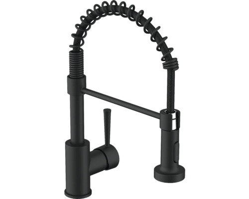 Čierna kuchynská batéria so špirálovým výtokom