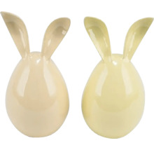 Dve veľkonočné figúrky zajačikov v tvare vajíčka