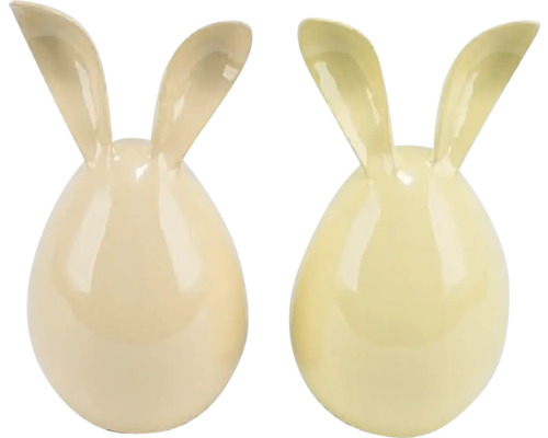 Dve veľkonočné figúrky zajačikov v tvare vajíčka