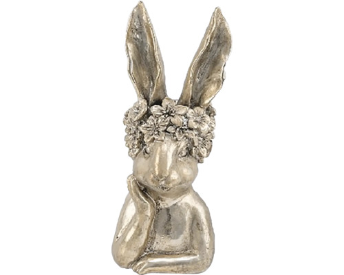 Dekoratívna busta zajac polyresin 14 x 13,5 x 34 cm zlatá Dekoratívna figúrka zajačika s kvetinovým vencom