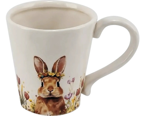 Keramický hrnček s motívom zajačika a kvetinovým vencom