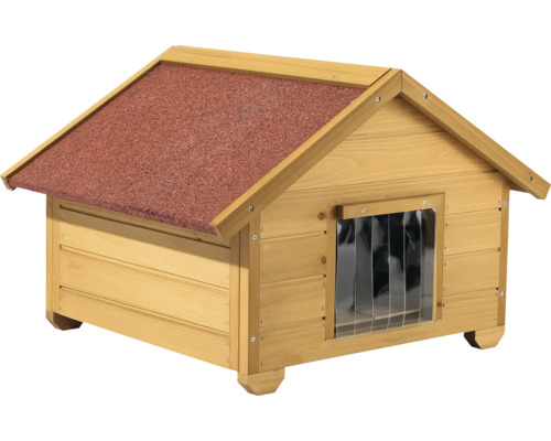 Drevená psia búda so strešnou lepenkou