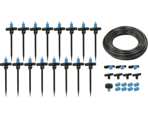 Súprava na kvapkovú závlahu s hadicou, rozdeľovačmi a príslušenstvom na zavlažovanie záhrady