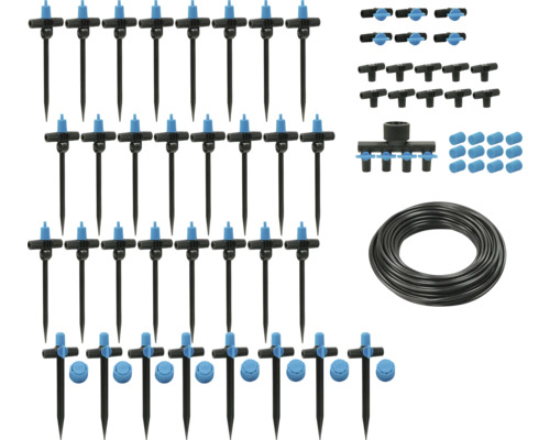 Zavlažovacia súprava s kvapkadlami, spojkami a hadicou na zavlažovanie záhrady