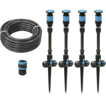 Záhradná hadica s rýchlospojkou a súpravou zavlažovačov na zavlažovanie záhrady