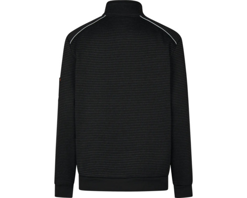 Pohľad zozadu na čiernu pruhovanú mikinu na zips
