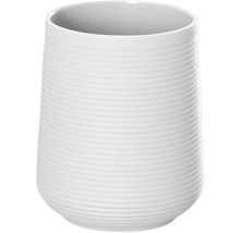 Biely keramický kvetináč s vrúbkovaným povrchom