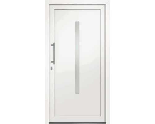 Biele vchodové dvere s kľučkou a sklenenou vložkou