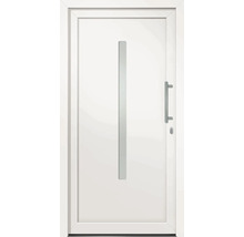 Biele vchodové dvere s okennou páskou a madlom