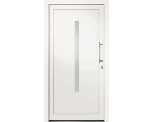 Biele vchodové dvere s okennou páskou a madlom