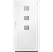 Biele interiérové dvere s tromi štvorcovými sklenenými panelmi