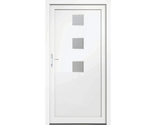 Biele interiérové dvere s tromi štvorcovými sklenenými panelmi